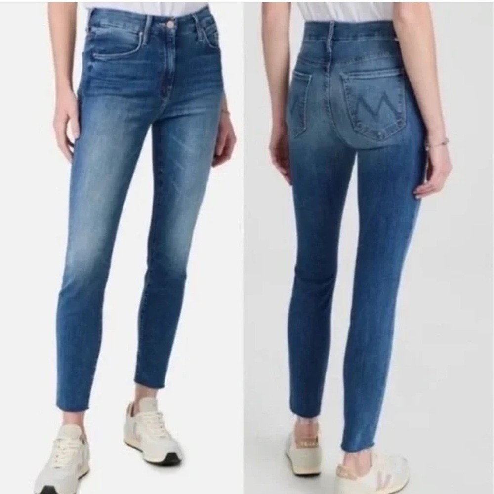 MOTHER The Looker Ankle Fray Women Sz 27 Fade Wash Stretch Skinny Zip Fly Jeans